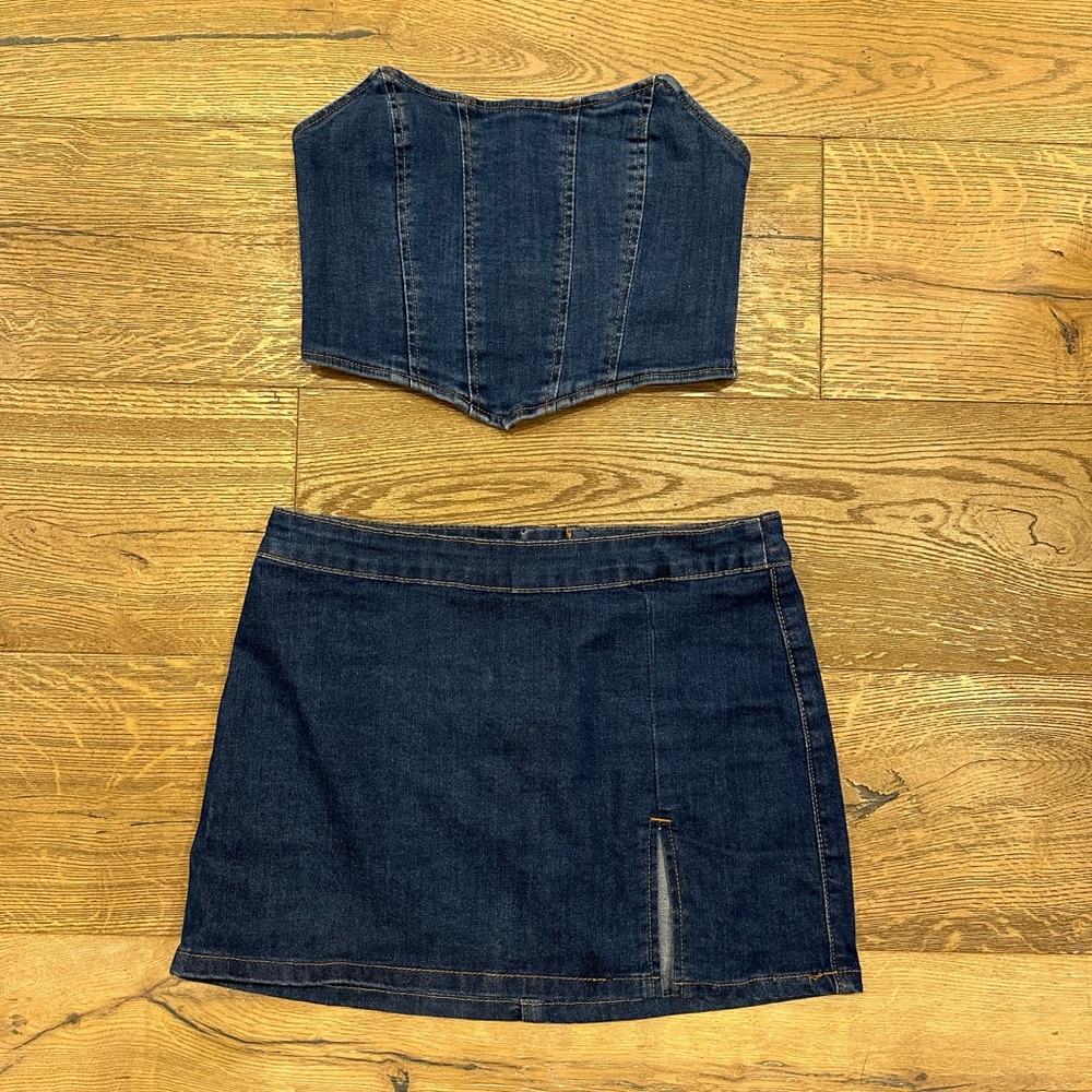 Adika jean skirt set